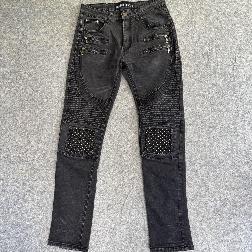 Demolition Jeans Mens 32x32 Black Charcoal Skinny Biker Studded Punk Gothcore